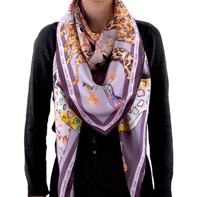 dark-giraffe-silk-scarf-brown-purple-leaf #colour_brown