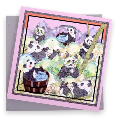 pink happy pandas greetings card #colour_panda-pink