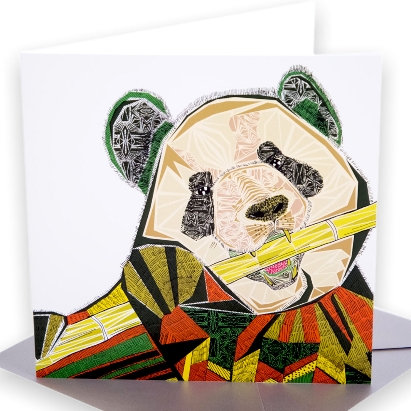 Panda eating bamboo Greetings Card