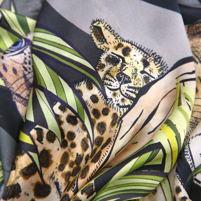 black amur leopard silk scarf #colour_black-leopard