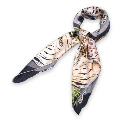 black amur leopard silk scarf #colour_black-leopard