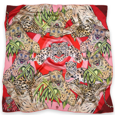 red amur leopard silk scarf #colour_red-leopard