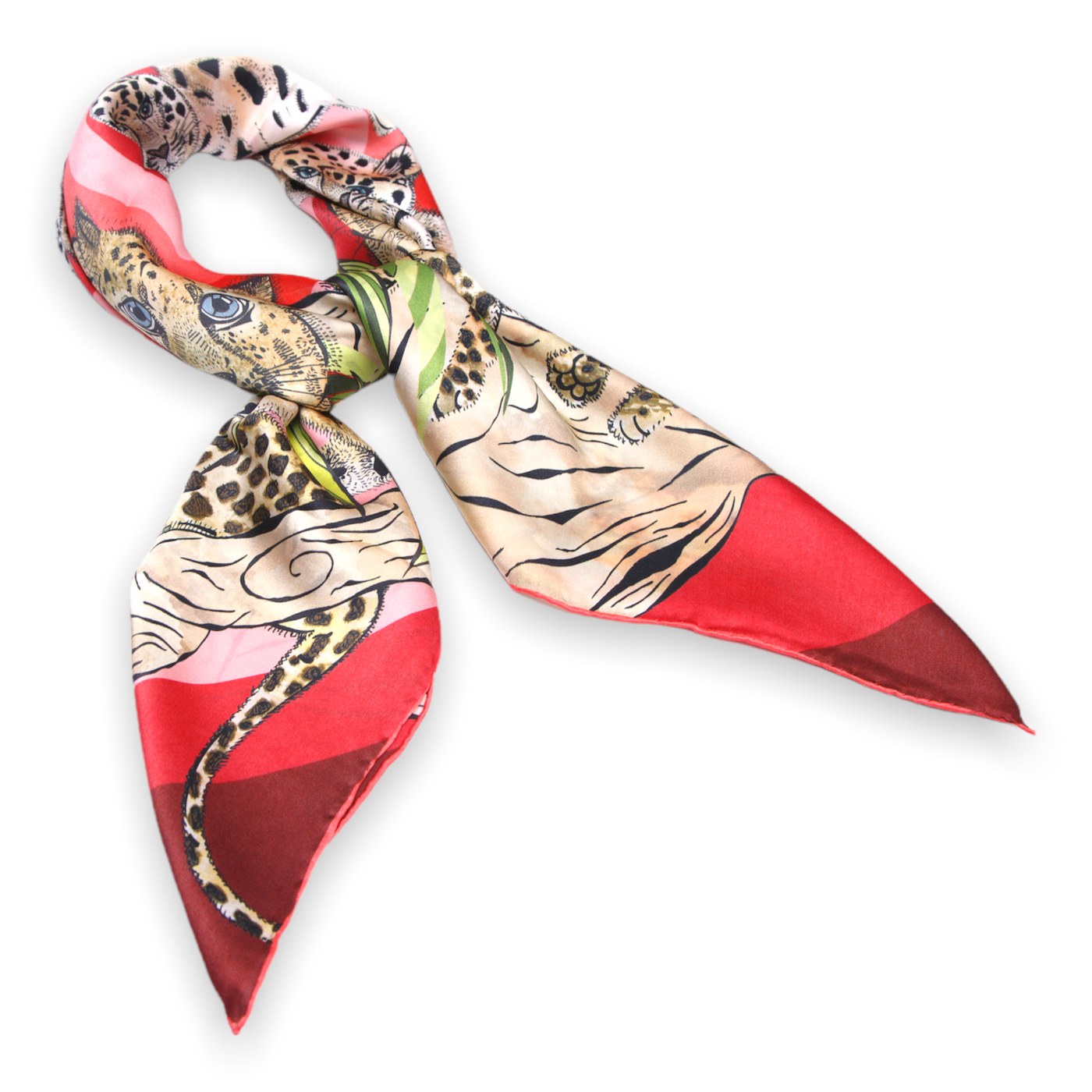 red amur leopard silk scarf #colour_red-leopard