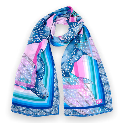 leatherback-turtle-silkscarf-blue-pink-rainbow #material_silk-satin